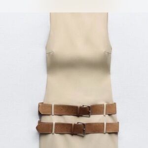 Zara Cream Mini Dress with Tan Belts